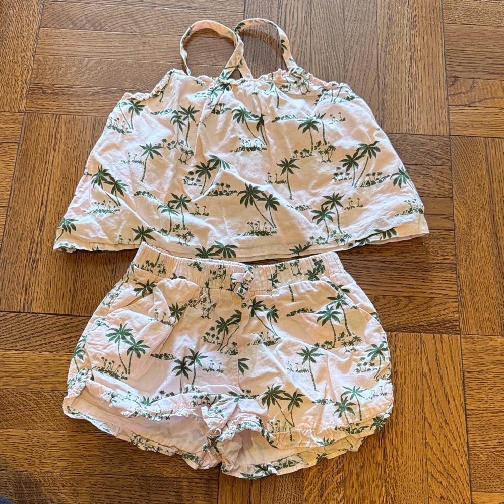 Janie & Jack Girls Palm Tree Tank (size 4) & Shorts (size 3) Set - pink & Green
